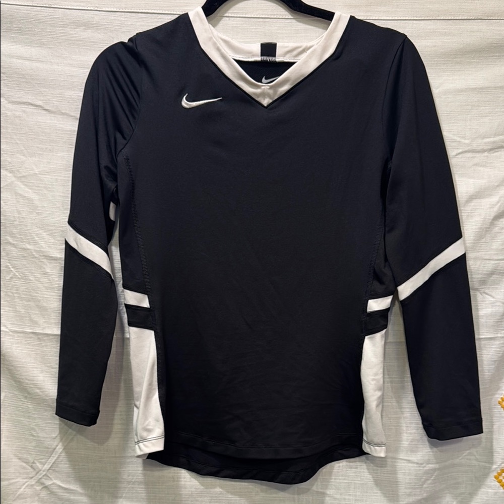 Nike Kids Dri-FIT Long Sleeve Soccer Jersey Black White V-Neck Size Large